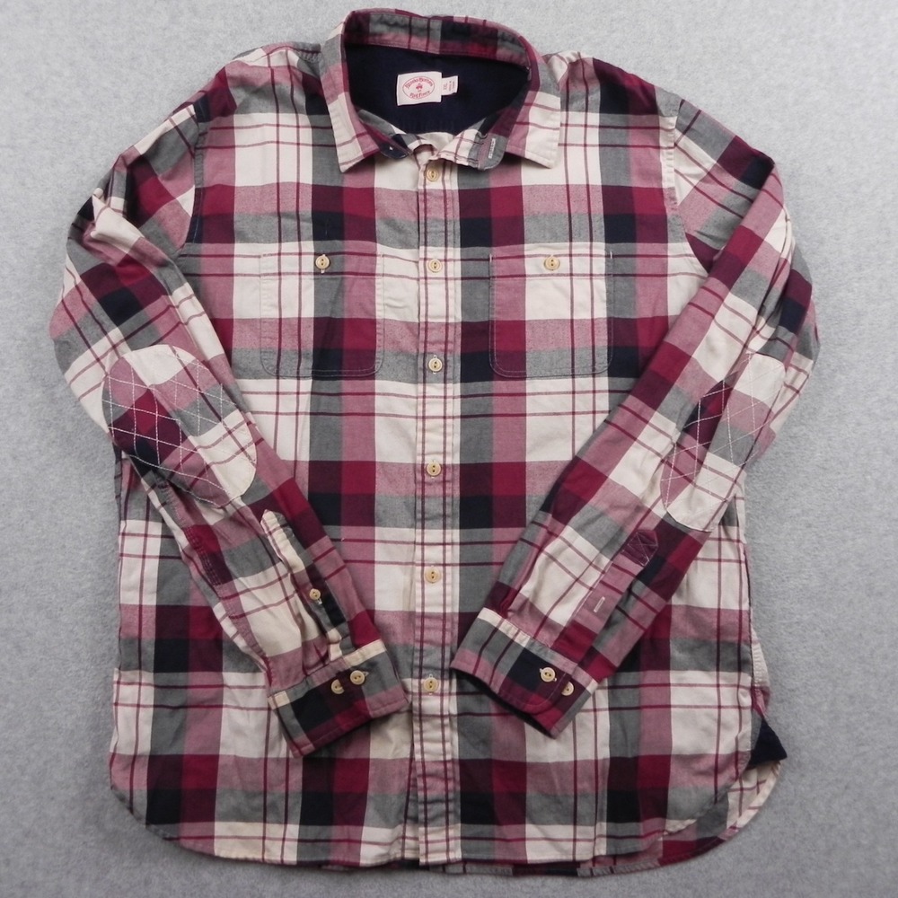 Brooks Brothers Shirt Mens 2XL XXL Red Fleece Casual Button Up Plaid Long Sleeve